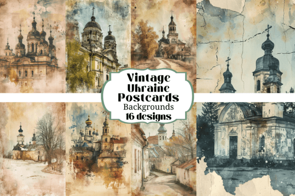 Authentic Ukrainian Flair: 16 Vintage Postcard Backgrounds