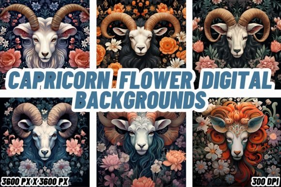 Capricorn Flower Digital Backgrounds: A Celestial Design Toolkit