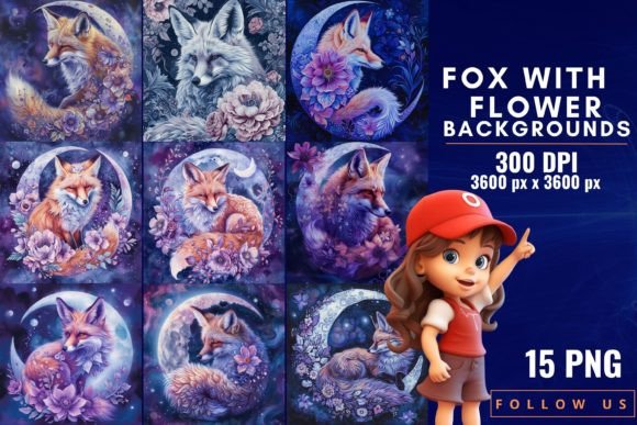 Enchanting Fox with Flower Backgrounds for Creative Projects