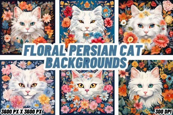 Floral Persian Cat Backgrounds: Regal Beauty for Your Designs