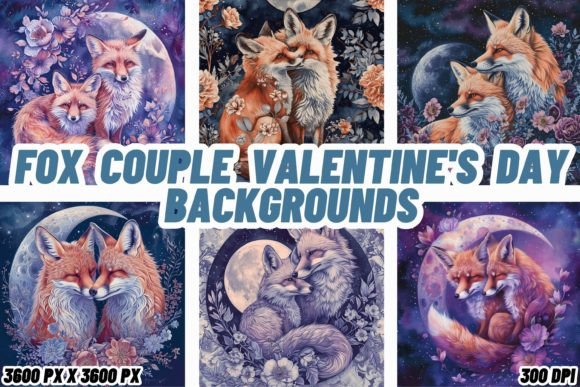 Fox Couple Valentine's Day Backgrounds: Woodland Romance
