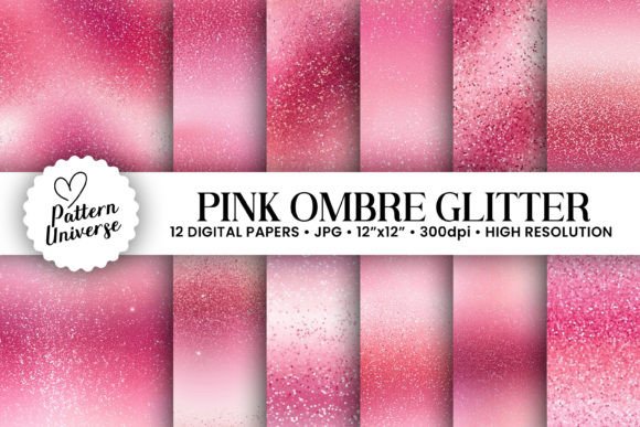 Pink Ombre Glitter Backgrounds: 12 Seamless Patterns for Your Projects
