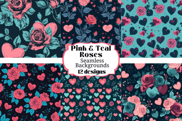 Unleash Creativity with Pink & Teal Roses Seamless Backgrounds