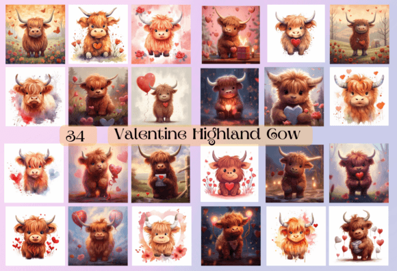Valentine Highland Cow Backgrounds: A Charming Design Asset